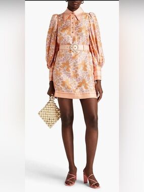 ZIMMERMANN Floral-Print Silk-Twill Mini Shirt Dress Sz 2 worn 1x